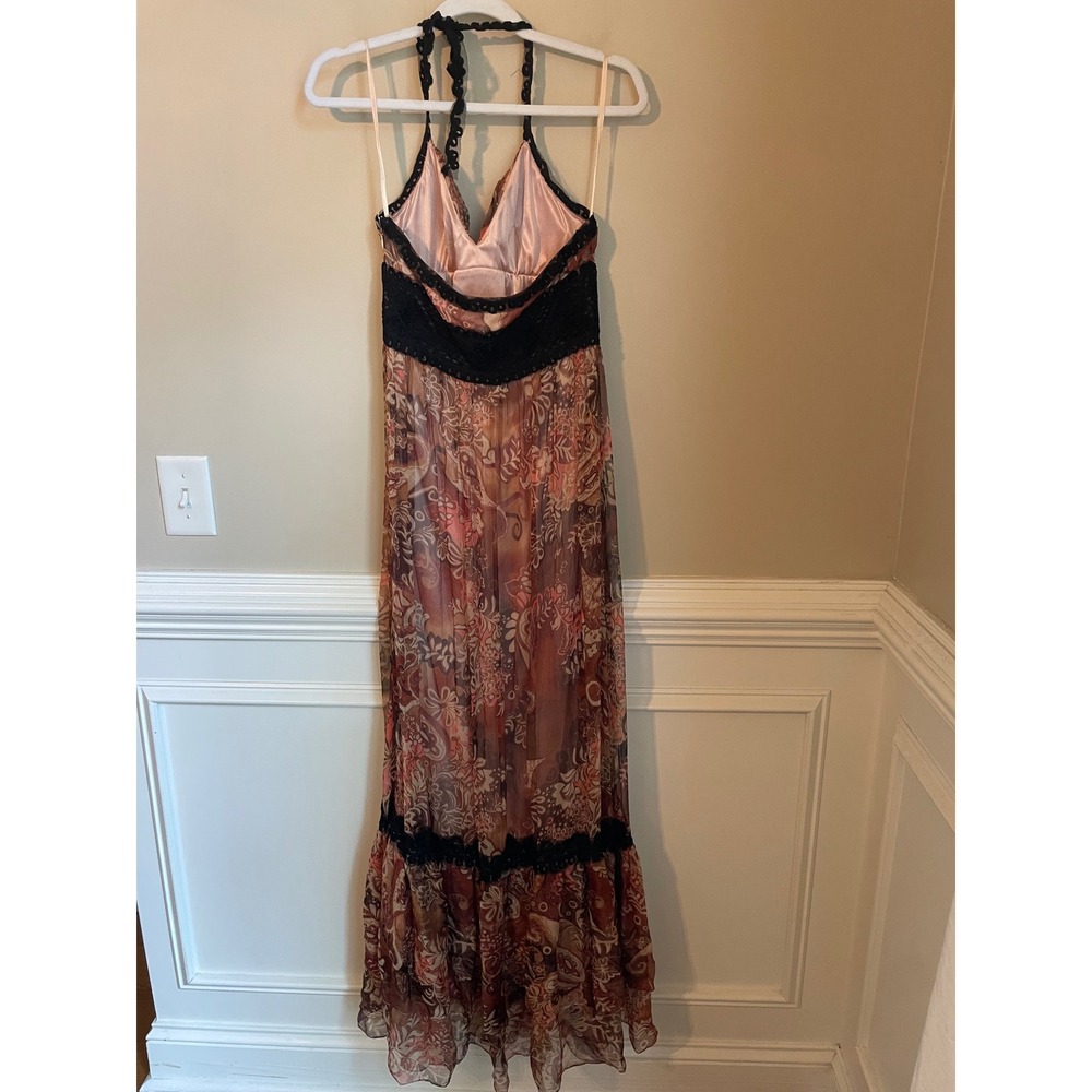Sue Wong 100% Silk Romantic Whimsigoth Halter Maxi Dress Size 6 Lace Accents - Picture 3 of 9